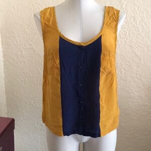 Urban Outfitters Cooperative Silk Golden Yellow Navy Blue Color Block Tank Top M